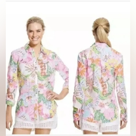 Lilly Pulitzer for Target Nosey Posey Floral Button Up Long Sleeve Shirt XS NWT! - Picture 1 of 8